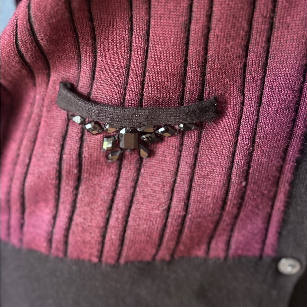 Burgundy and Black Simply Vera Embellished Cardigan by Vera Wang - Picture 2 of 7
